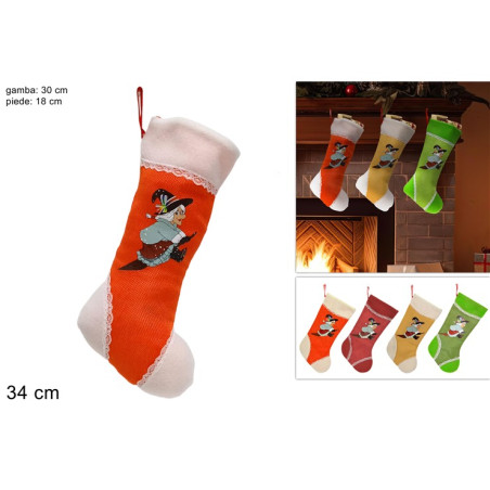 Calza Befana 34 cm Juta - 4 col ass