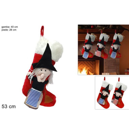Calza Befana peluche 53 cm - 2 mod ass