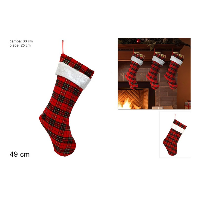 Calza Befana Scozzese con pelliccia bianca 49 cm