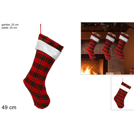 Calza Befana Scozzese con pelliccia bianca 49 cm