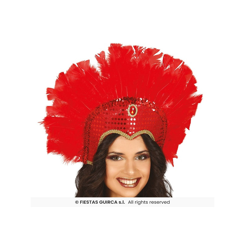 Copricapo Rosso in Piume e Pajlettes