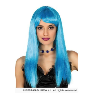 Parrucca Lunga liscia Azzurra C/Frangia