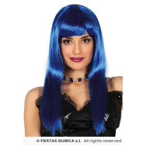 Parrucca Lunga liscia Blu' C/Frangia
