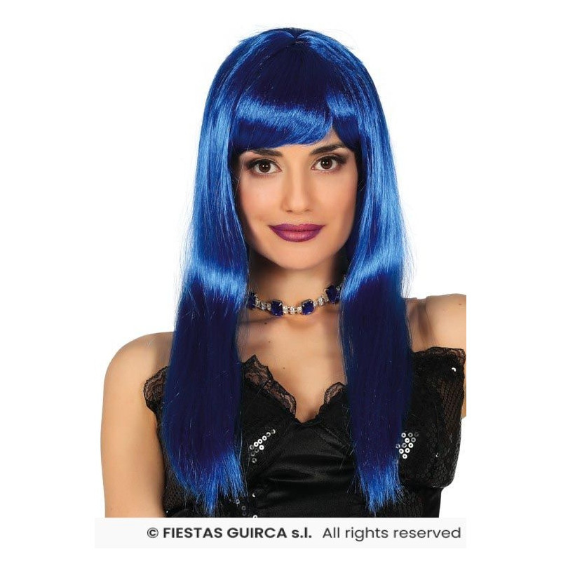 Parrucca Lunga liscia Blu' C/Frangia