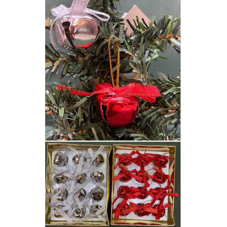 Campana a Bubbolo Rossa e Argento 3 cm in metallo (cf. 12 pz)