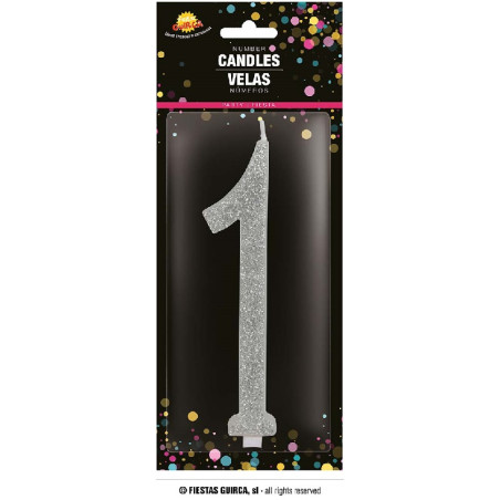 Candela Numero 1 Argento - 12,5 cm