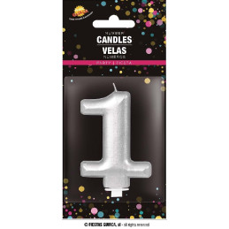 Candela Numero 1 Argento - 8 cm