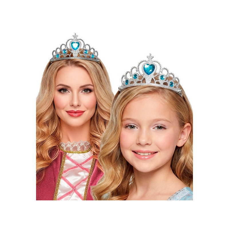 Corona Regina Argento con gemme Azzurre