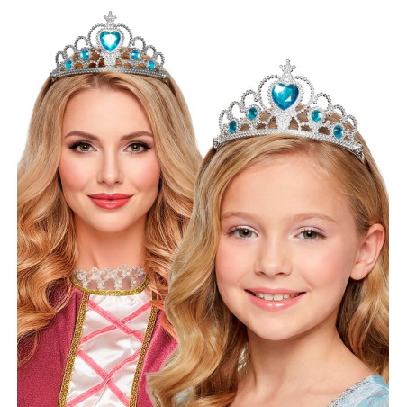 Corona Regina Argento con gemme Azzurre