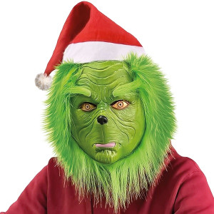 Maschera Grinch in gomma con capelli e cappello