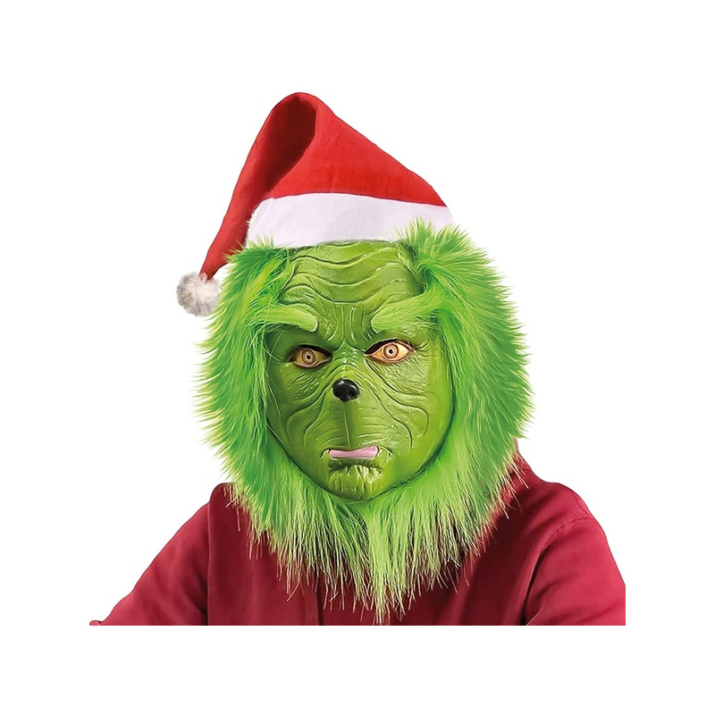 Maschera Grinch in gomma con capelli e cappello