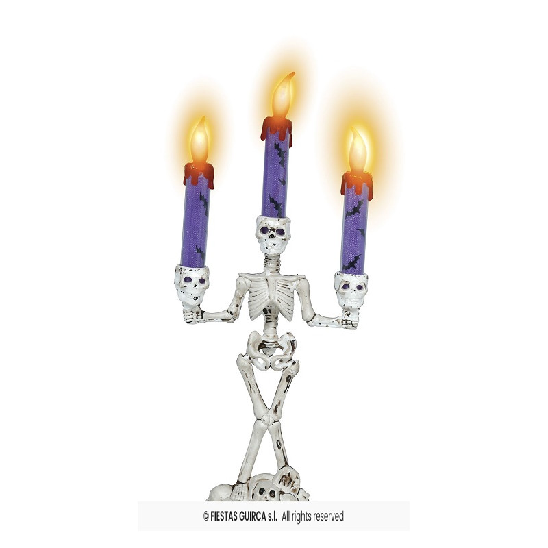 Candelabro Scheletro 3 candele con luce 35 cm