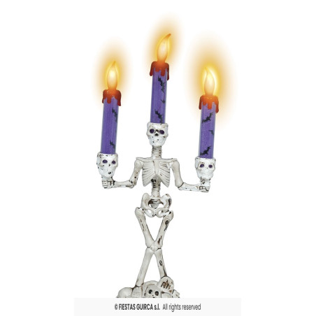 Candelabro Scheletro 3 candele con luce 35 cm