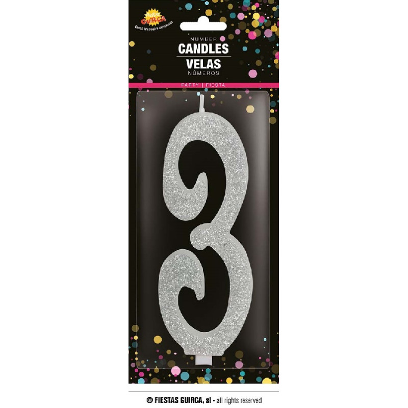Candela Numero 3 Argento - 12,5 cm