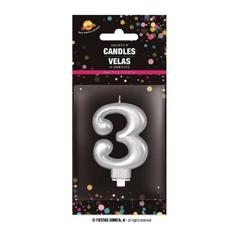 Candela Numero 3 Argento - 8 cm