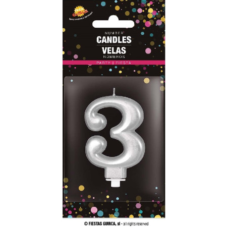 Candela Numero 3 Argento - 8 cm