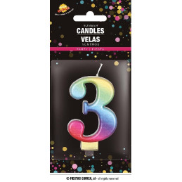 Candela Numero 3 Multicolor - 8 cm