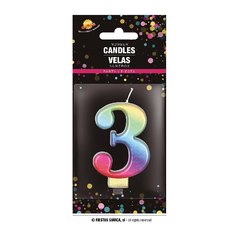 Candela Numero 3 Multicolor - 8 cm