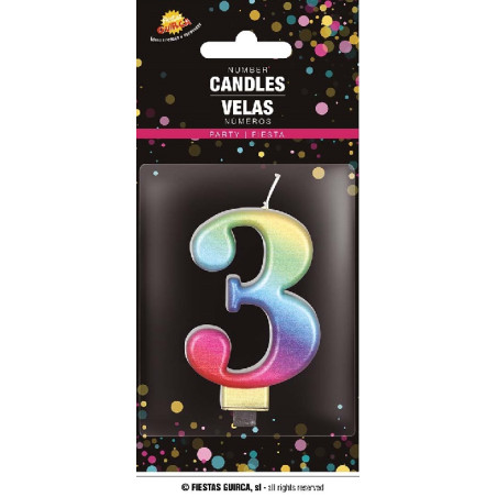Candela Numero 3 Multicolor - 8 cm