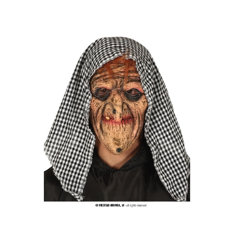 Maschera Strega Befana in gomma con foulard