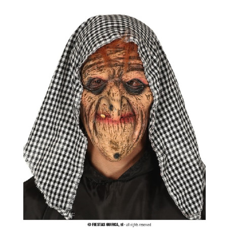 Maschera Strega Befana in gomma con foulard