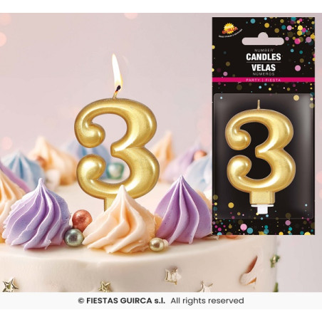 Candela Numero 3 Oro - 8 cm