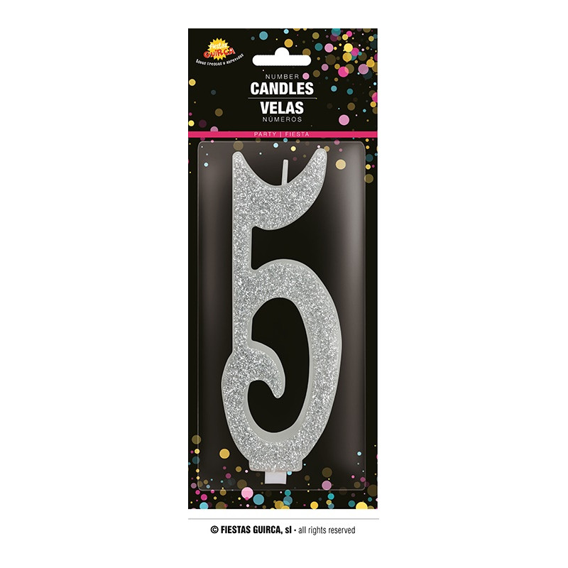 Candela Numero 5 Argento - 12,5 cm