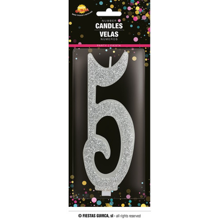 Candela Numero 5 Argento - 12,5 cm