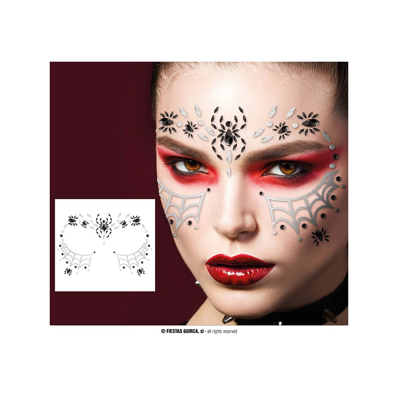 Adesivi Trucco Gemme Viso Ragnatela e ragni 13x15 cm