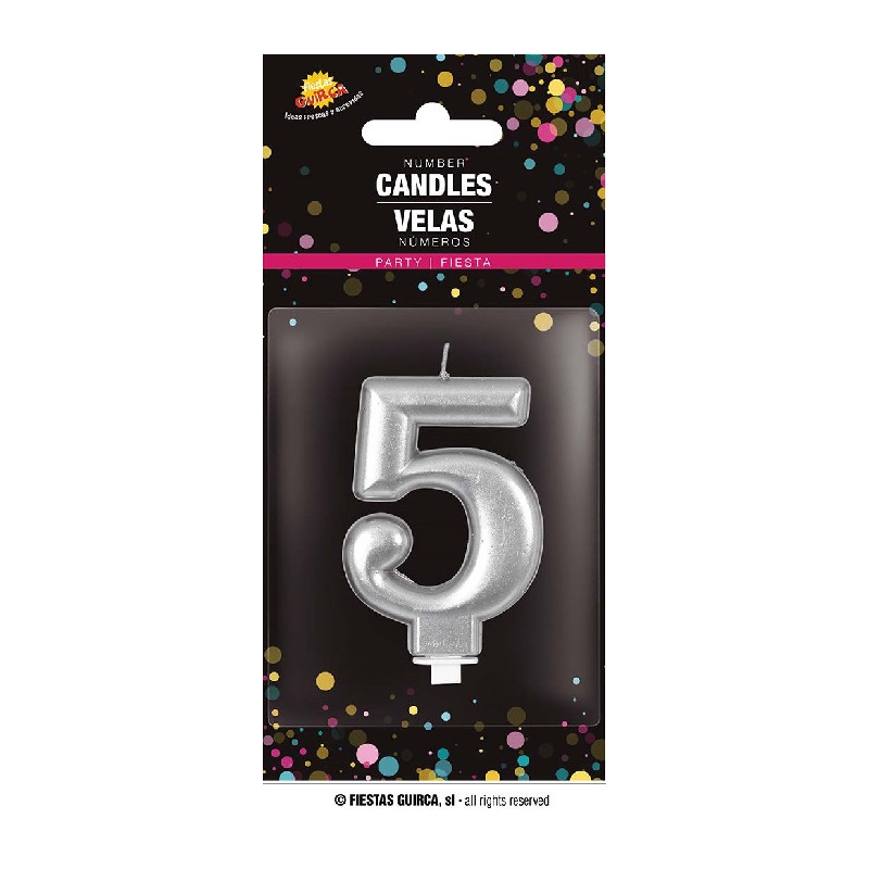 Candela Numero 5 Argento - 8 cm