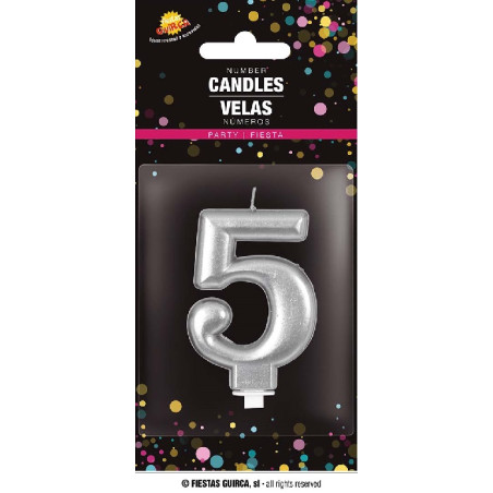 Candela Numero 5 Argento - 8 cm