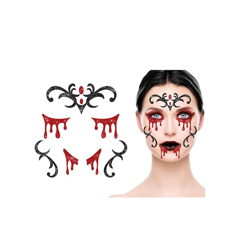 Adesivi Trucco Viso Vampiressa Glitter 13x15 cm