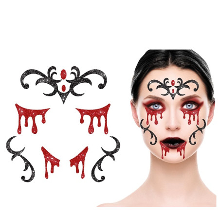 Adesivi Trucco Viso Vampiressa Glitter 13x15 cm