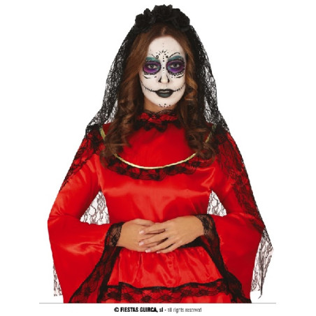 Cerchietto Dia de los Muertos con velo e fiori