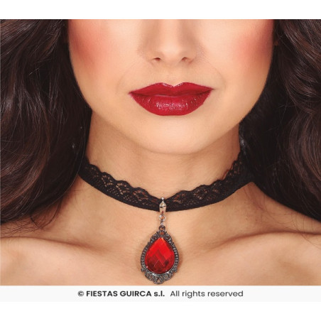 Collana Nera con gemma Rossa