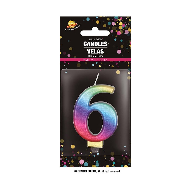 Candela Numero 6 Multicolor - 8 cm