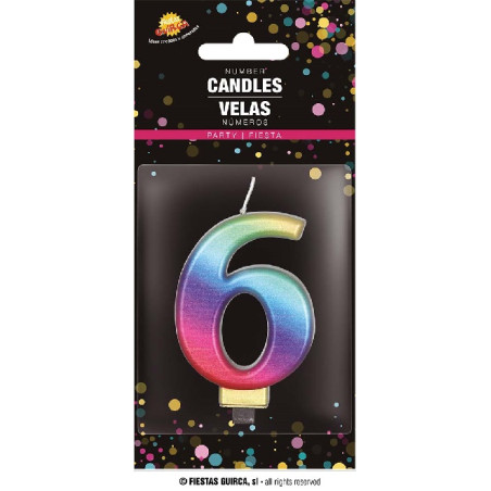 Candela Numero 6 Multicolor - 8 cm