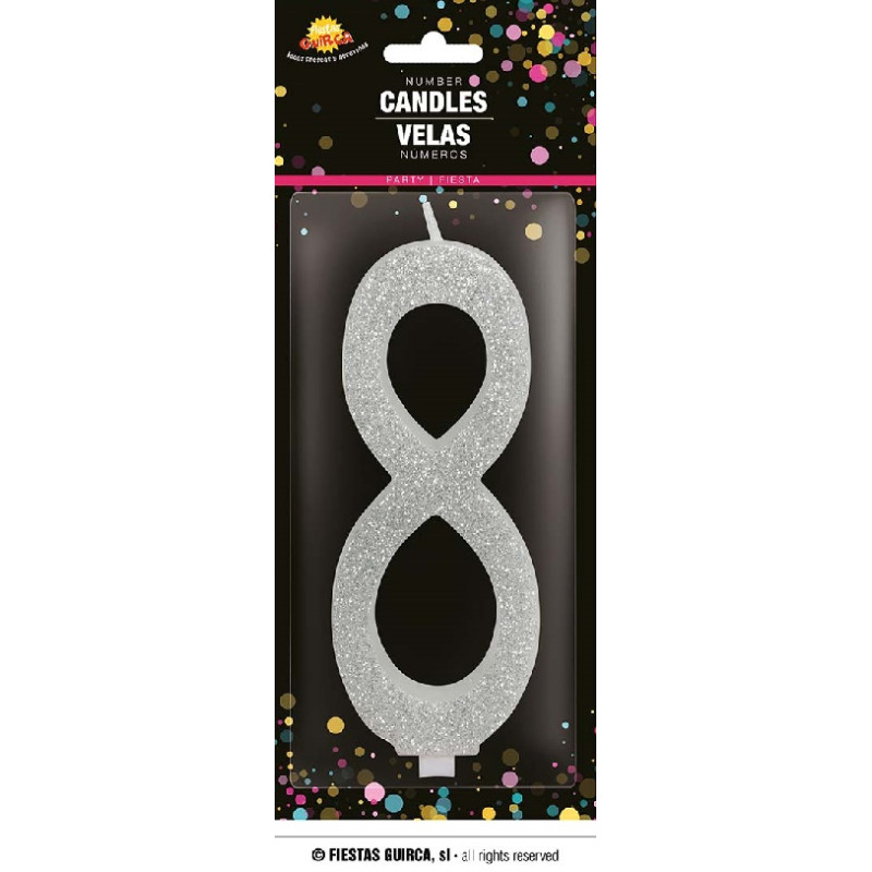 Candela Numero 8 Argento - 12,5 cm