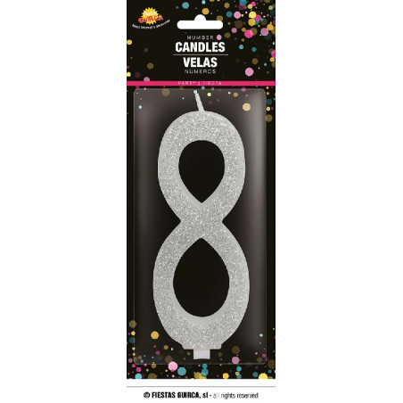 Candela Numero 8 Argento - 12,5 cm