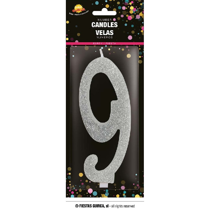 Candela Numero 9 Argento - 12,5 cm