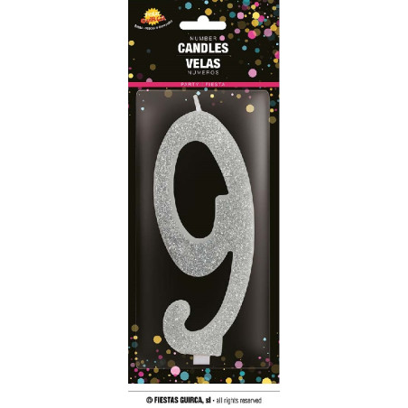 Candela Numero 9 Argento - 12,5 cm