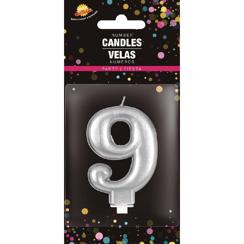Candela Numero 9 Argento - 8 cm