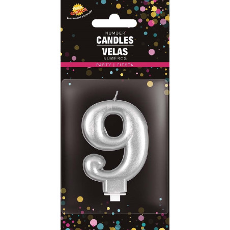 Candela Numero 9 Argento - 8 cm