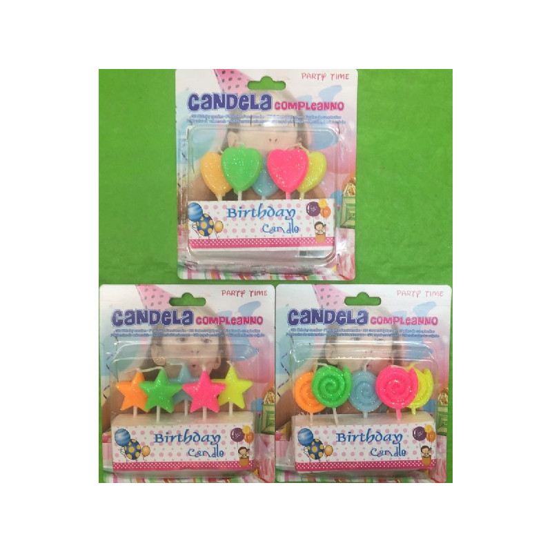 Candeline Fluo (cf. 5 pz) - 3 mod ass