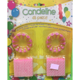 Candeline Rosa 6 cm (cf. 48 pz) con sostegni (cf. 24 pz)