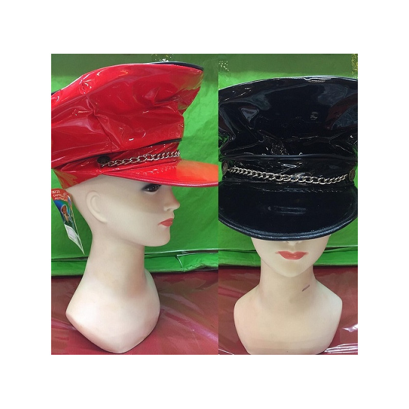 Cappello Motociclista Nero e Rosso in similpelle