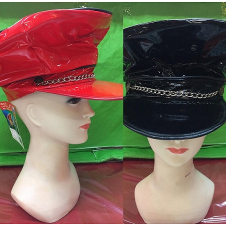 Cappello Motociclista Nero e Rosso in similpelle