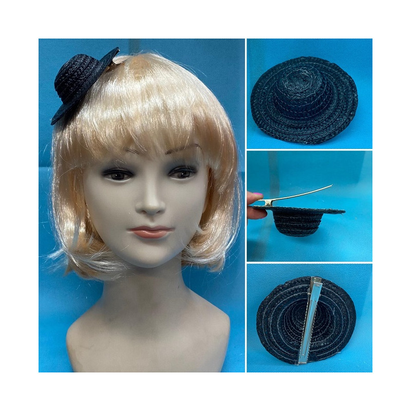 Cappello Nero Mini in paglia con molletta 10 cm