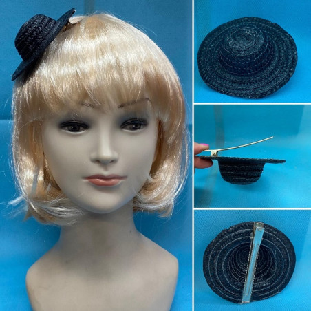 Cappello Nero Mini in paglia con molletta 10 cm